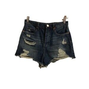 BlankNYC The Reeve Button Fly Ultra High Rise Shorts Distressed Size 28